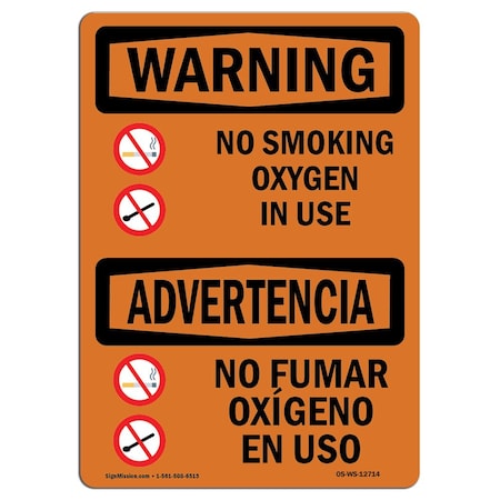 Signmission OSHA Sign, No Smoking Oxygen In Use Bilingual, 24in X 18in Rigid Plastic, 18" W, 24" L, Landscape OS-WS-P-1824-L-12714